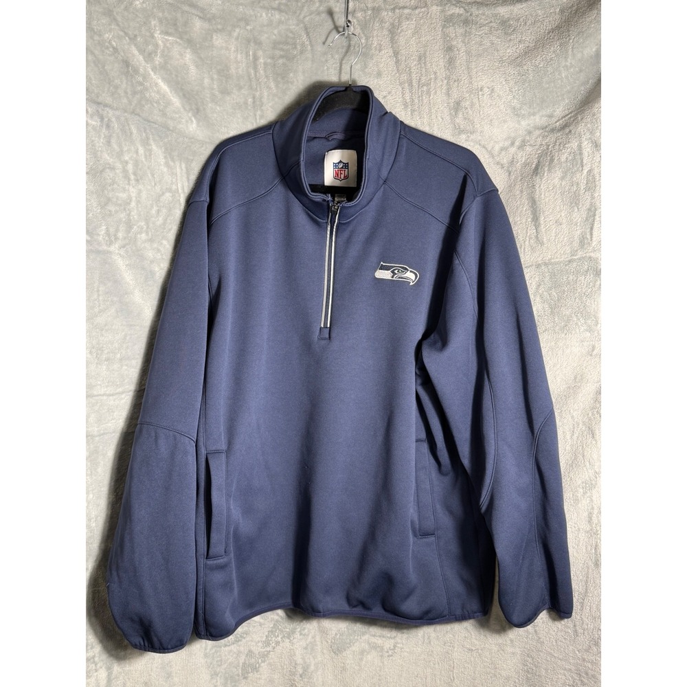 NFL Seattle Seahawks Quarter Zip Pullover Navy Blue Mens XXL Fleece Lined Jacket